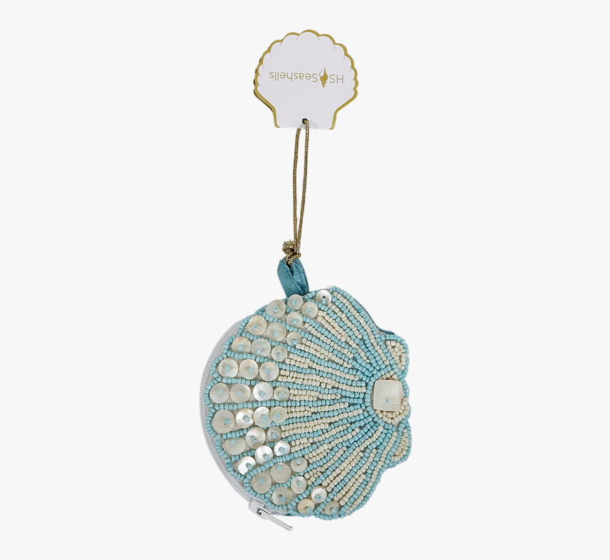 Beaded Scallop Purse Blue & Creme Beads Blue Back 4" - Locket, HD Png Download, Free Download