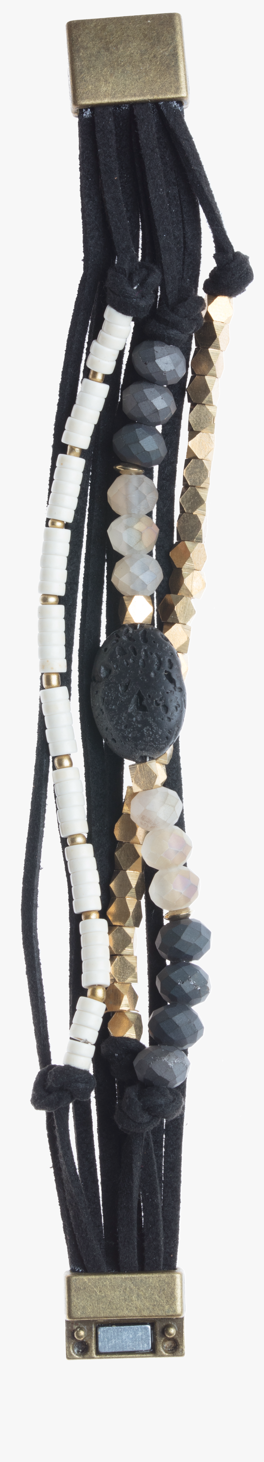 *oval Black Lava Bead, Leather Gold & White Beads, HD Png Download, Free Download