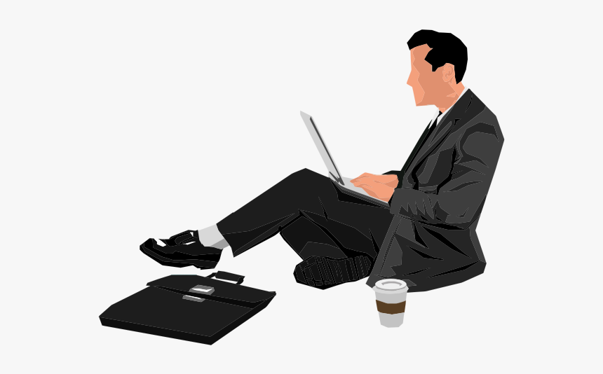 Man Sitting With Laptop - Cartoon With Laptop Png, Transparent Png, Free Download