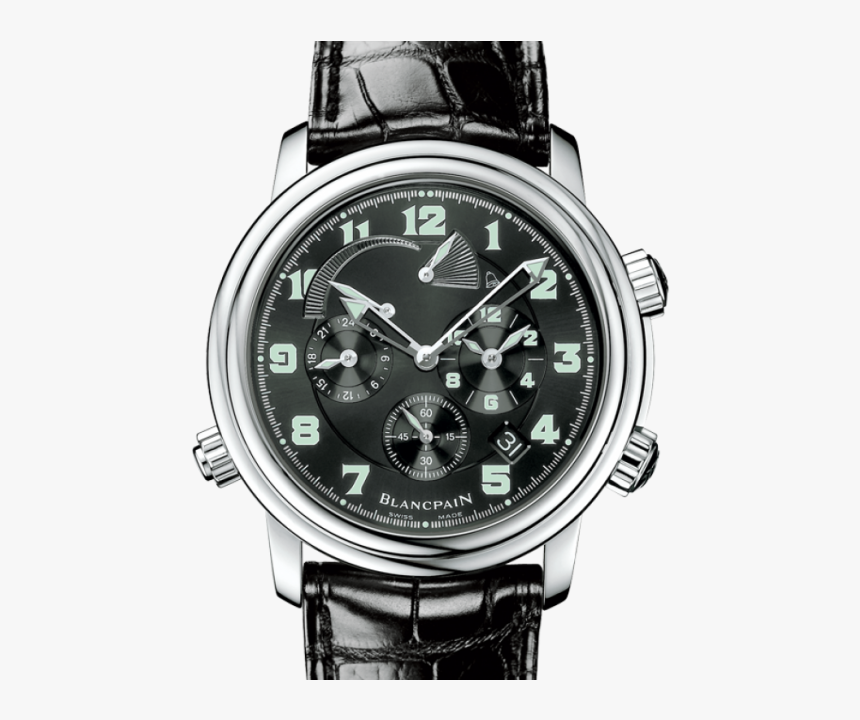 Leman Black Dial Chronograph Black Leather Automatic - Blancpain Leman Reveil Gmt 2041 1130m 53b, HD Png Download, Free Download