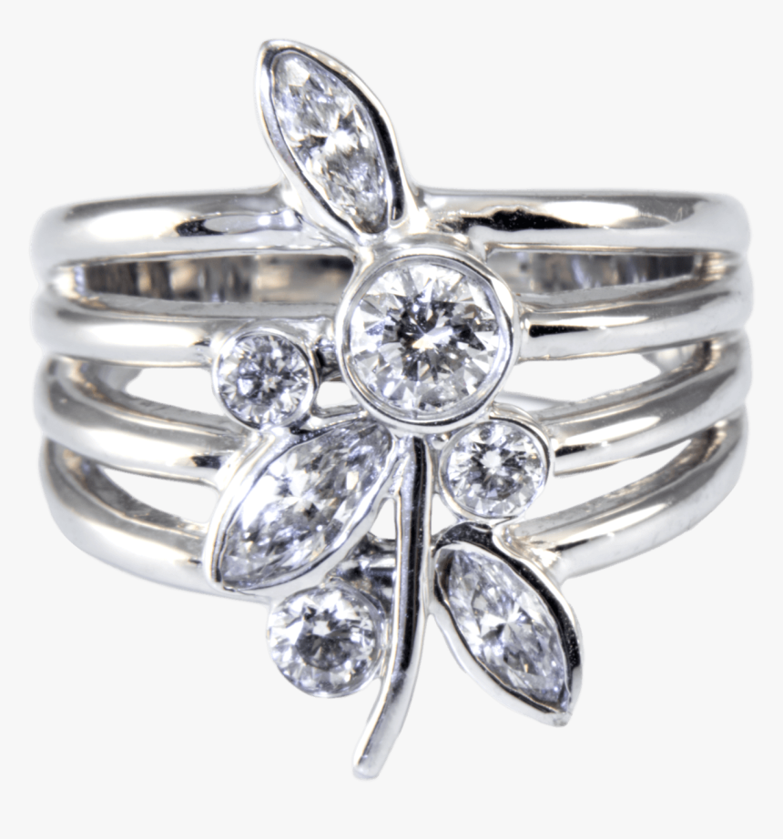 18k White Gold And Diamond Floral Design Ring - Engagement Ring, HD Png Download, Free Download