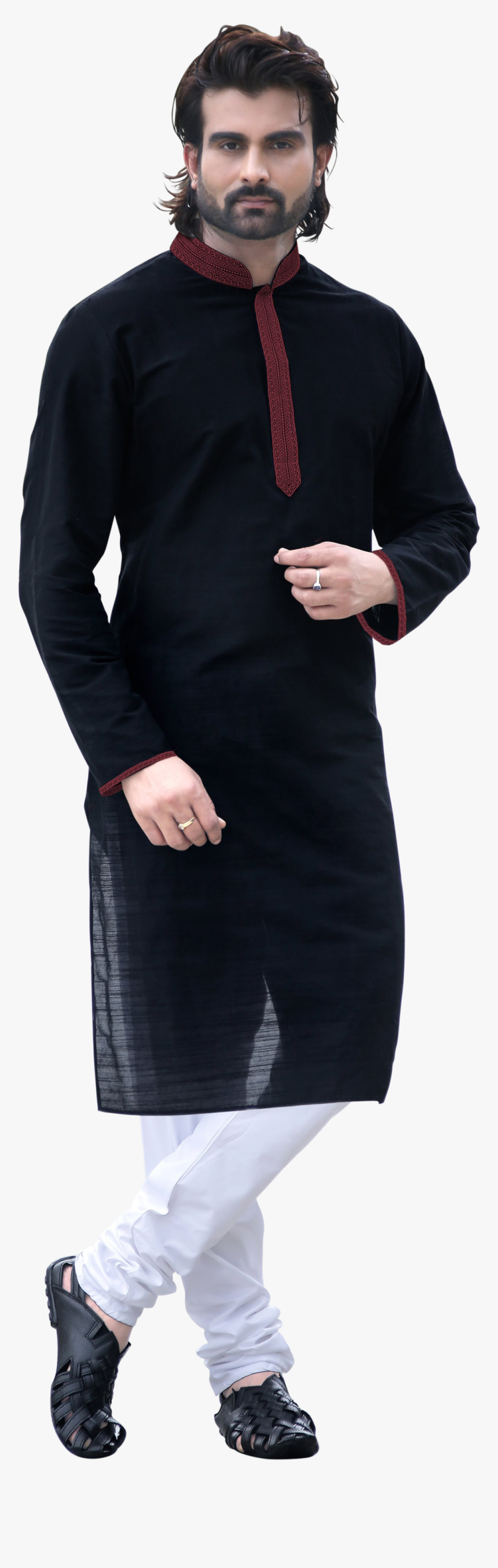 Men"s Black Kurta With White Churidar - Standing, HD Png Download, Free Download