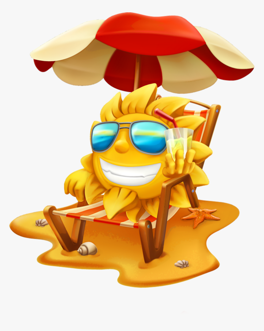 Thumbs Up Smiling Sun Clipart Png Black And White Library - Beach Cartoon Sun Umbrella, Transparent Png, Free Download