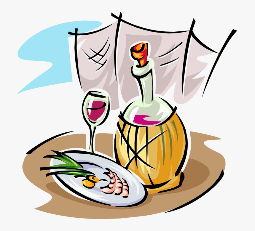 Vector Illustration Of Italian Red Wine With Seafood - Essen Clipart, HD Png Download, Free Download