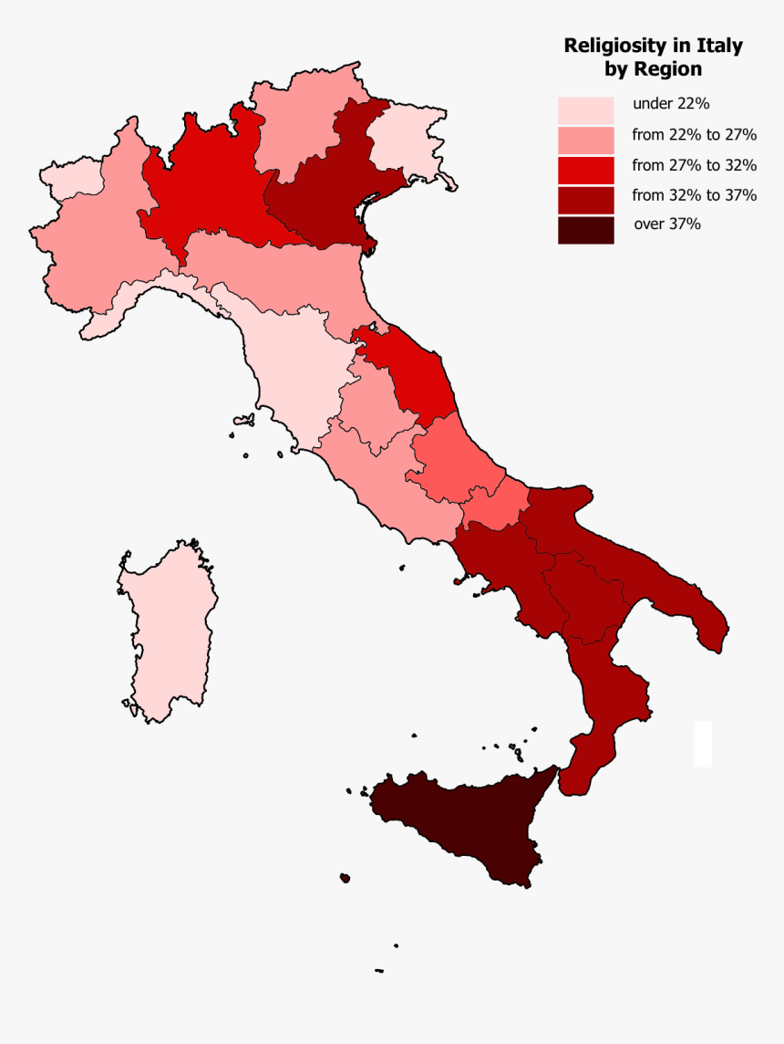 Religiosity In Italy By Region - Alba Italy Map, HD Png Download, Free Download