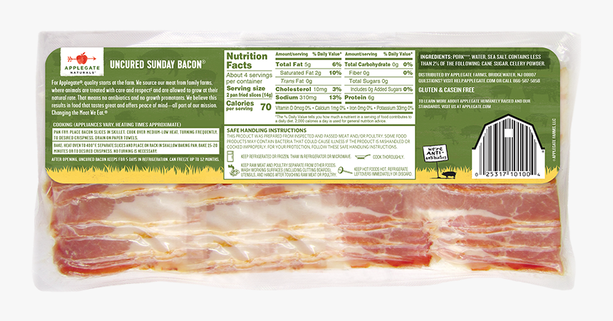 Natural - Sunday - Bacon Back - Applegate Organic Bacon, HD Png Download, Free Download