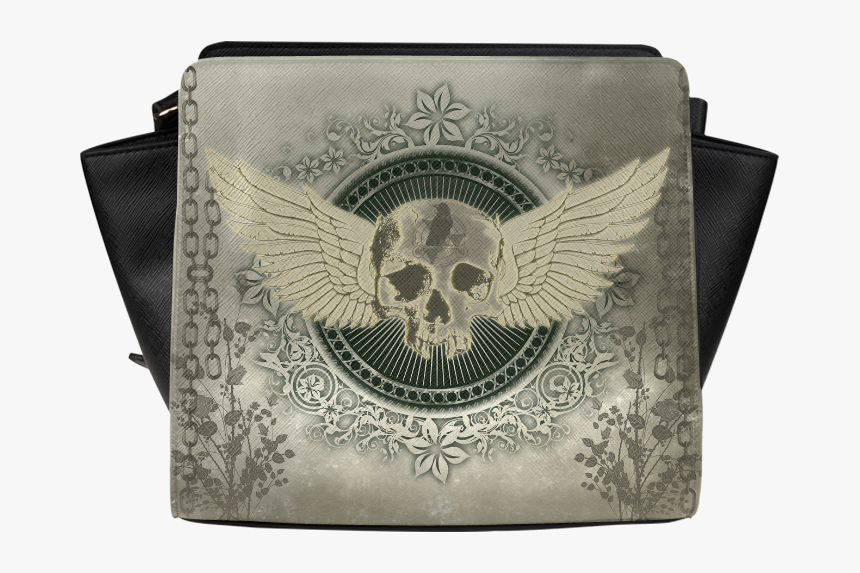 Skull With Wings And Roses On Vintage Background Satchel - Handbag, HD Png Download, Free Download