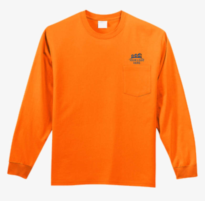 Safety Orange Pocket Long Sleeve T Shirt Front Custom, HD Png Download, Free Download