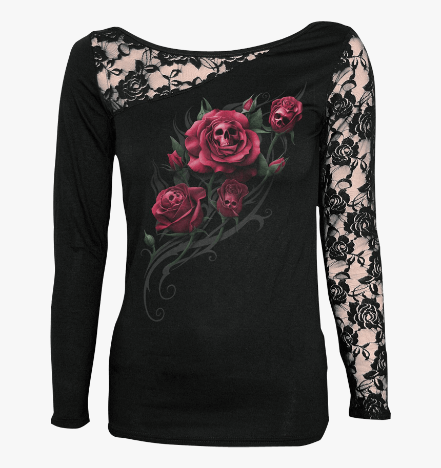 Death Rose Lace Sleeve Shirt - Lace Rose And Skull Tattoo, HD Png Download, Free Download