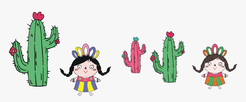 Mexican Dolls And Cactus - Cartoon, HD Png Download, Free Download