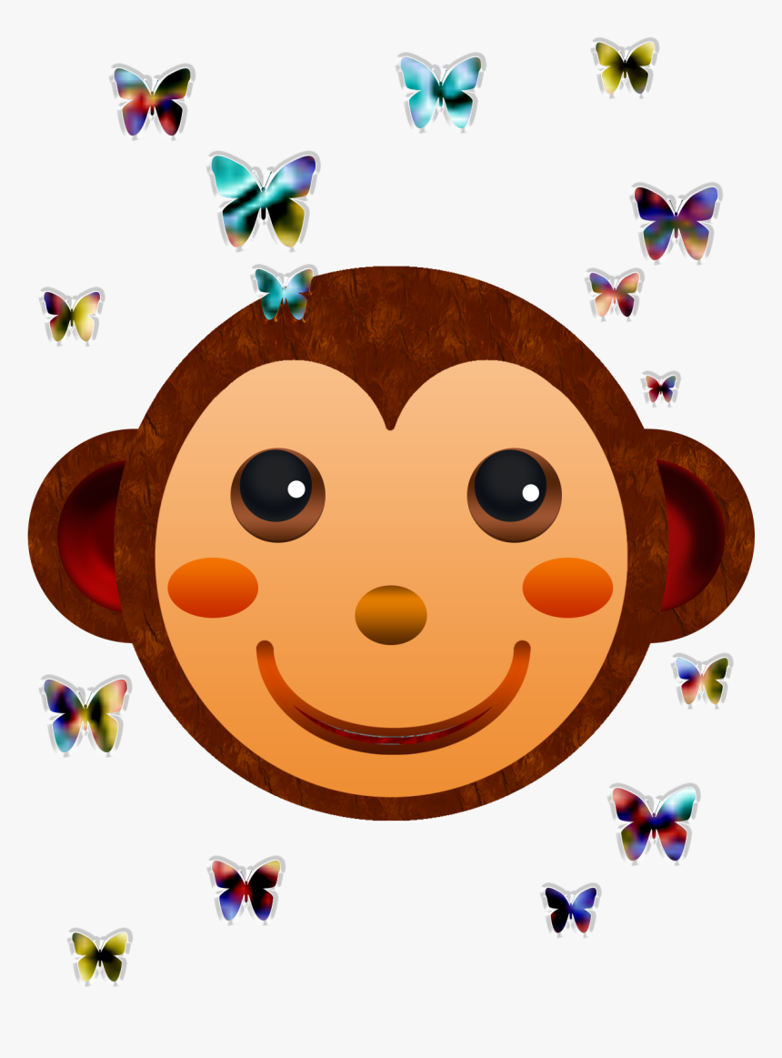 Monkey Face And Butterflies - Cartoon, HD Png Download, Free Download