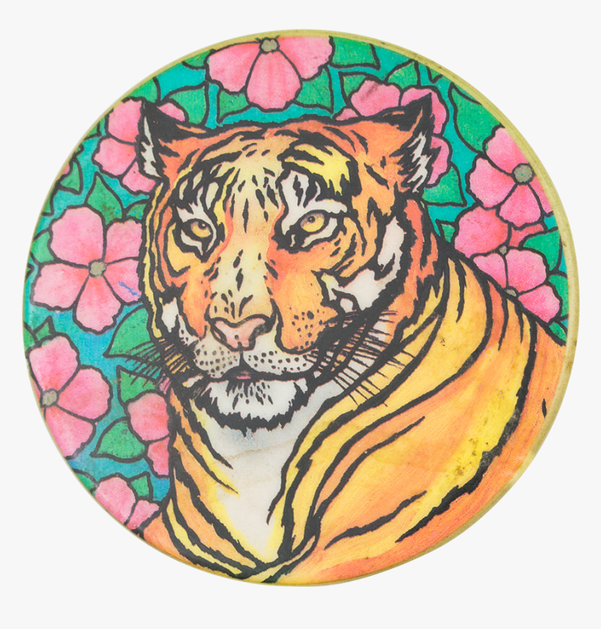 Tiger With Flowers Art Button Museum - Siberian Tiger, HD Png Download, Free Download