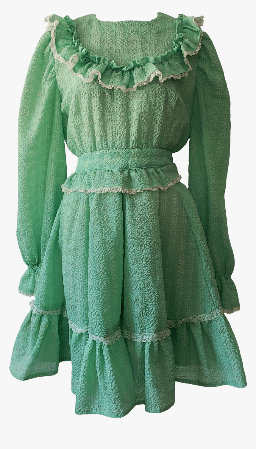 70"s Light Green Scrunchy Dress With Ruffles - Overcoat, HD Png Download, Free Download