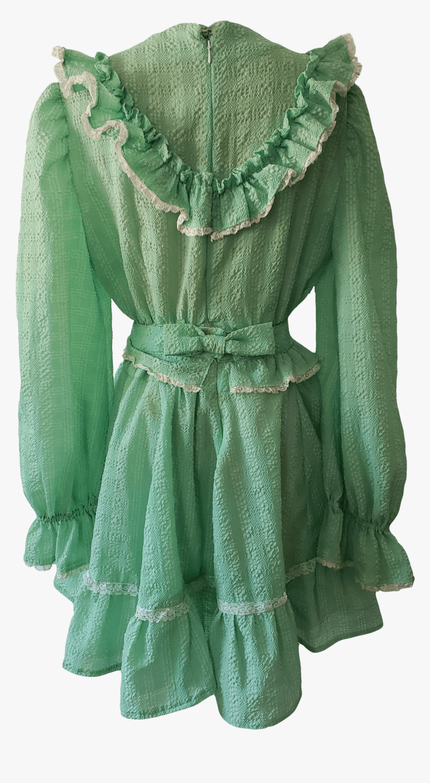 70"s Light Green Scrunchy Dress With Ruffles - Overcoat, HD Png Download, Free Download