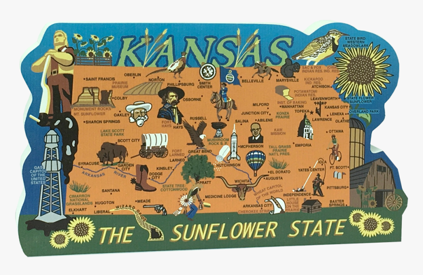 Cat"s Meow Village United States Map, Kansas Sunflower - Kansas Cartoon Map, HD Png Download, Free Download