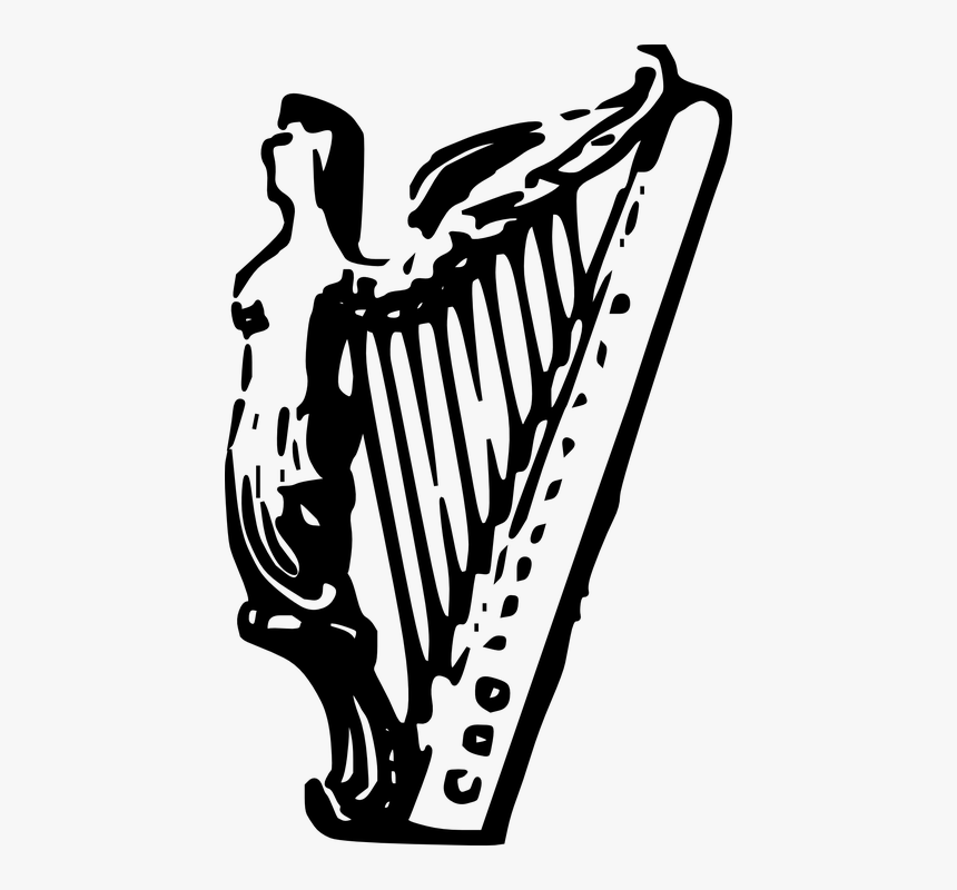 Harp, Angel, Musical Instrument, Instrument, Religious - Angel Harp Drawing, HD Png Download, Free Download