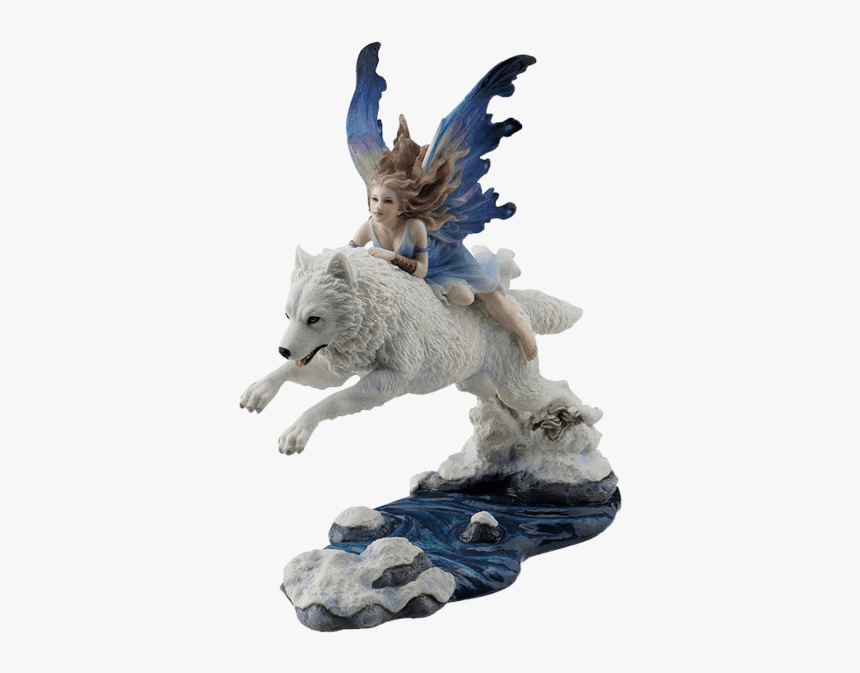 Fairy Riding On Leaping Arctic Wolf Statue - Fairy With Wolf Figurine, HD Png Download, Free Download