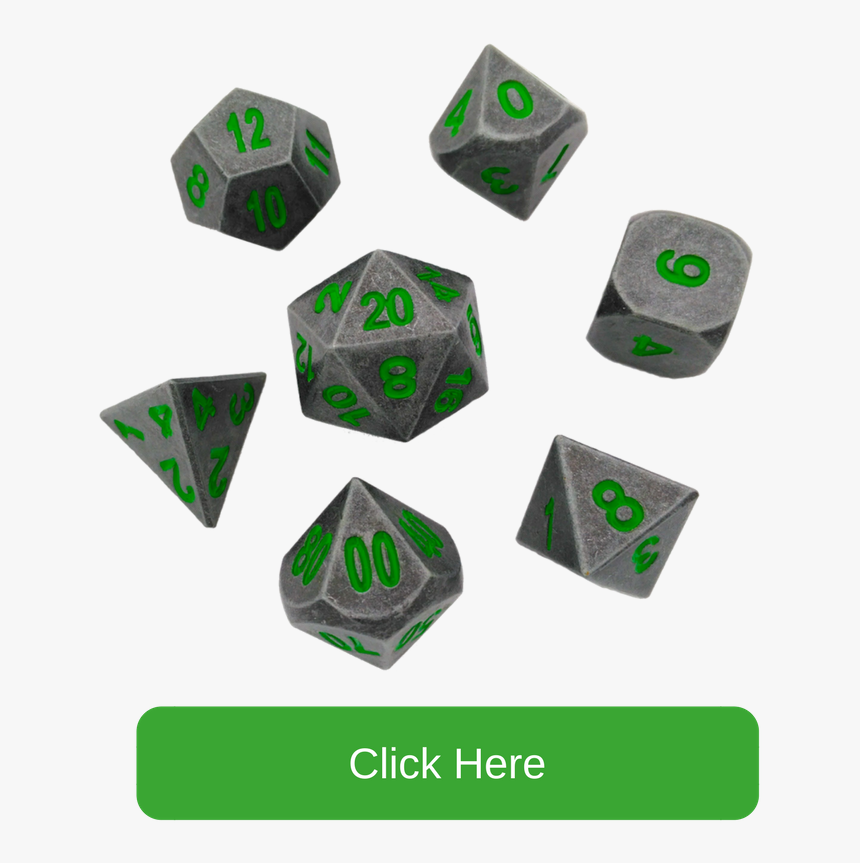 Gunmetal Gray With Green Numbers Metal Dice - Dice, HD Png Download, Free Download