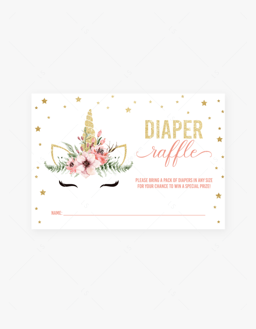 Gold And Pink Unicorn Baby Shower Diaper Raffle Tickets - Unicorn Diaper Raffle Tickets, HD Png Download, Free Download