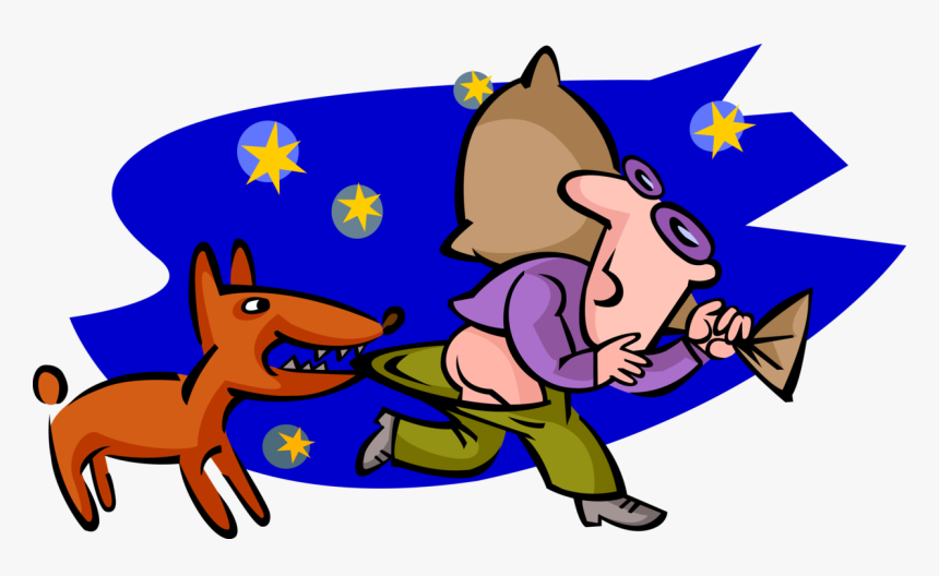 Vector Illustration Of Dog Attacks Burglar Thief Escaping - Cartoon, HD Png Download, Free Download