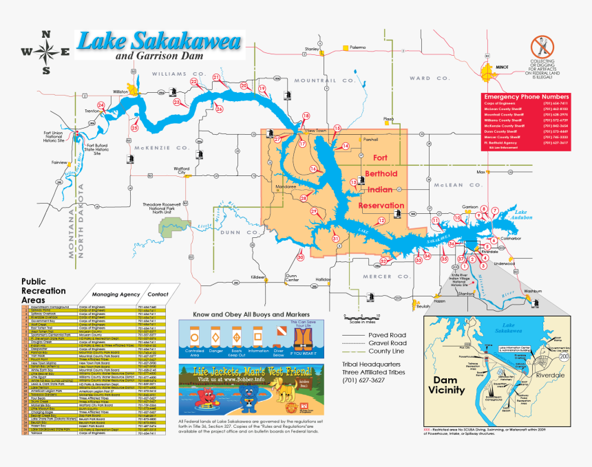 Lake Sakakawea Recreation Area Map - Lake Sakakawea Bays Map, HD Png Download, Free Download