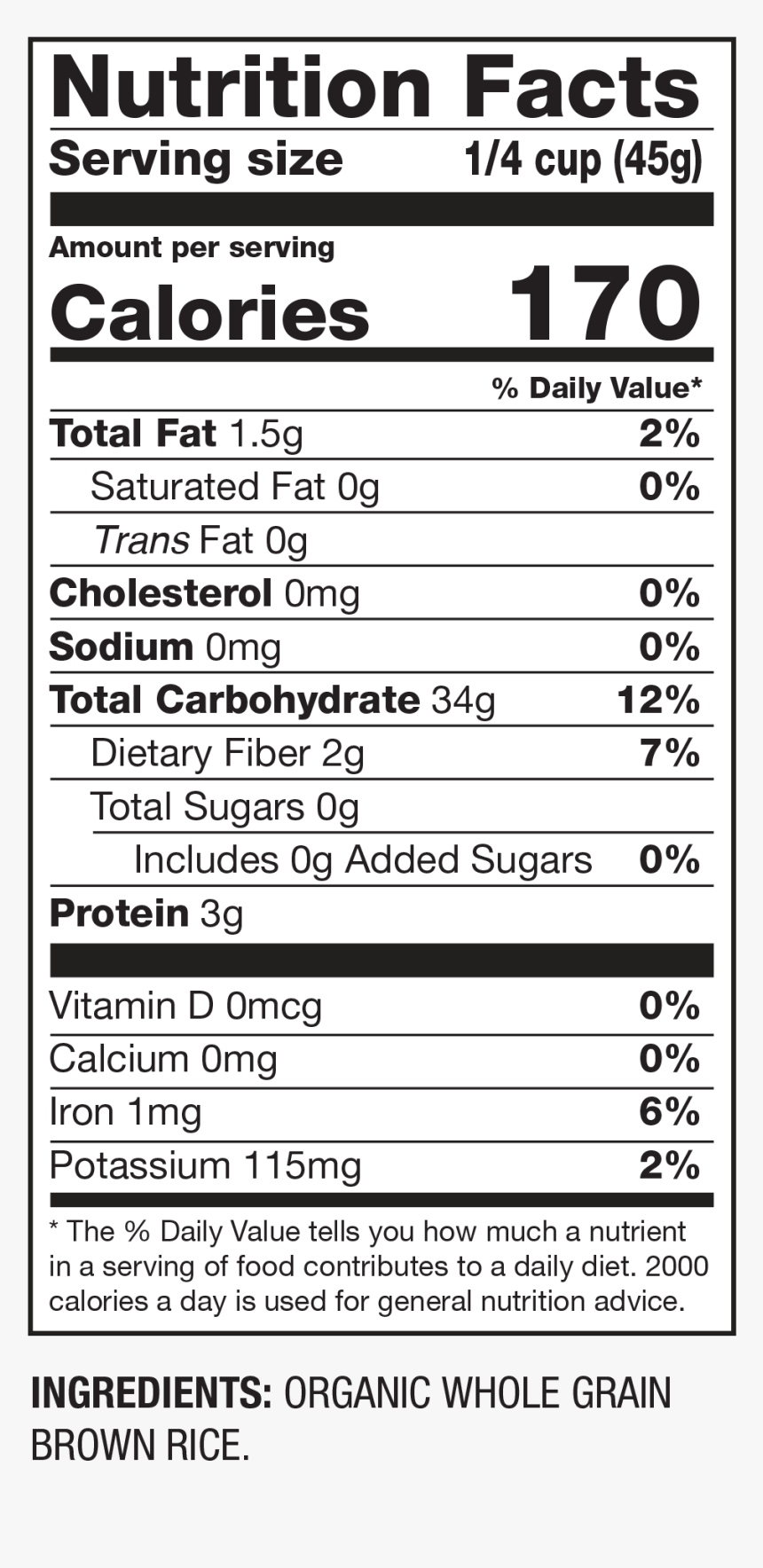 Nutrition Facts Organic Brown Rice - White Rice Nutrition Facts, HD Png Download, Free Download