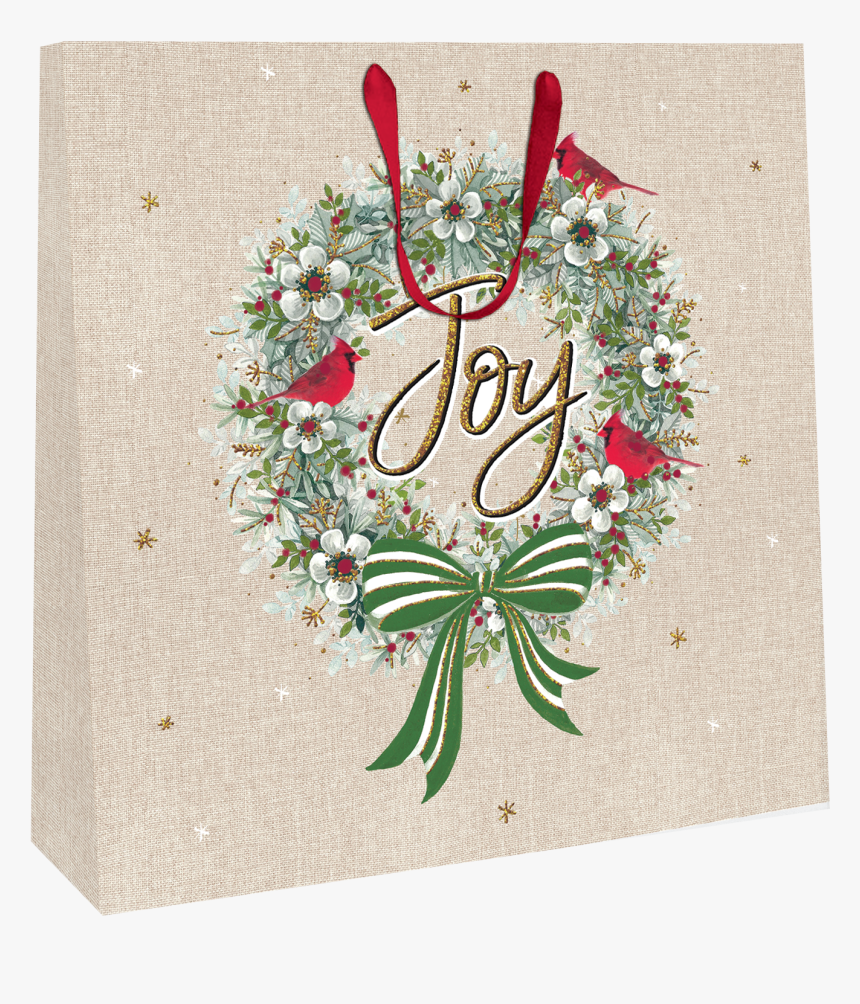 Large Joy Wreath 35cm X 35cm Christmas Gift Bag With, HD Png Download, Free Download