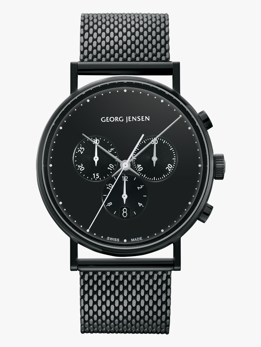 41 Mm, Chronograph, Black Dial, Black Bracelet - Georg Jensen Watch, HD Png Download, Free Download