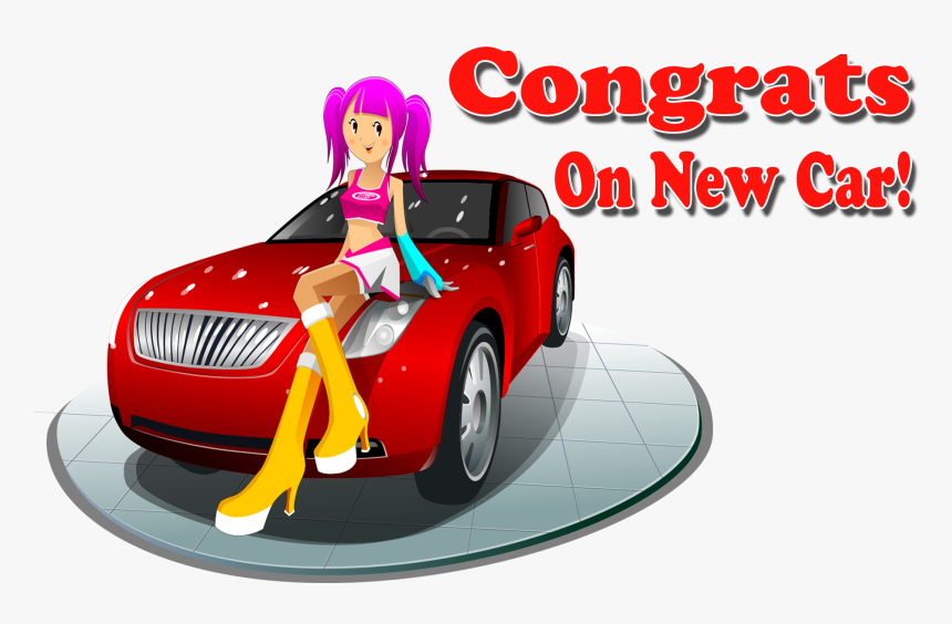 Congrats On New Car Png Background - Car With Cartoon Girl, Transparent Png, Free Download