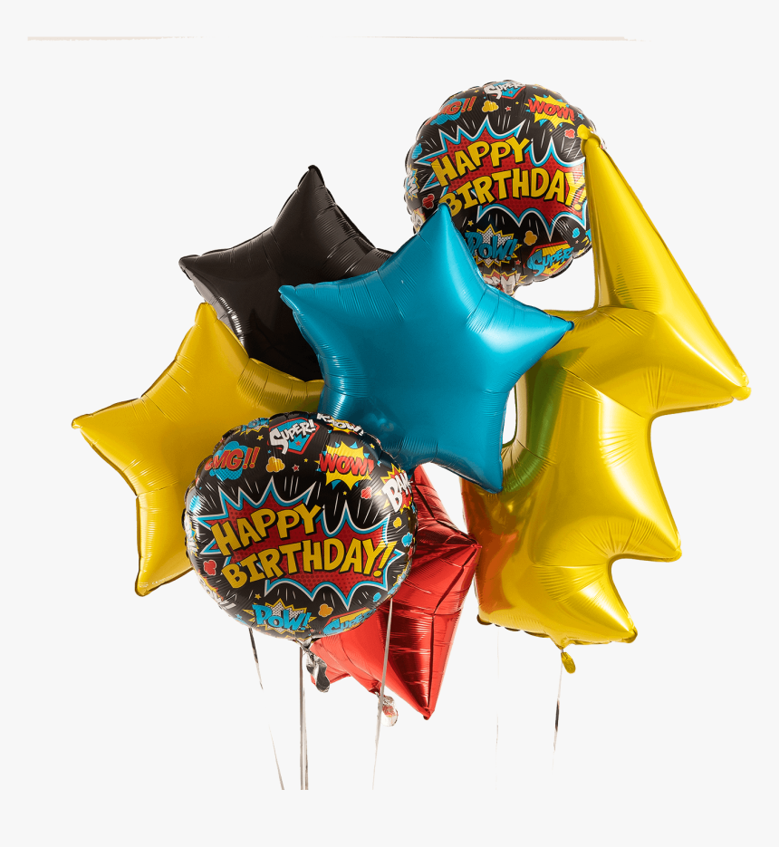 A Foil Balloon Bouquet Consisting Of 4 Star Balloons - Superhero Birthday Balloons, HD Png Download, Free Download