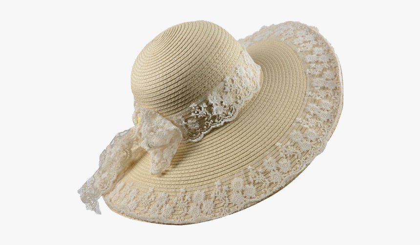 Wide Brim Straw Hat With Lace Bowknot - Beige, HD Png Download, Free Download