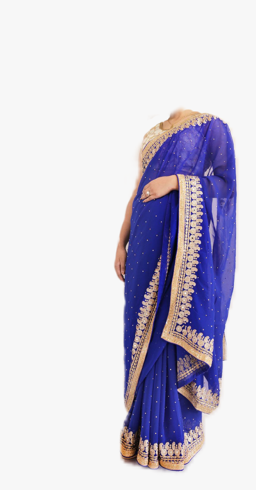 #sari #indian #dress - Blue And Gold Sari, HD Png Download, Free Download
