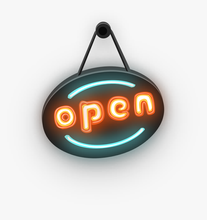 Open, Sign, Signage, Neon, Business, Store, Restaurant - Transparent Background Neon Sign Open, HD Png Download, Free Download