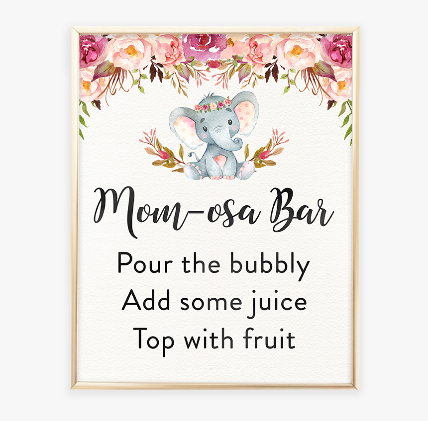 Elephant Baby Shower Mom-osa Bar Printable Sign - My Water Broke Baby Shower Game Printable, HD Png Download, Free Download