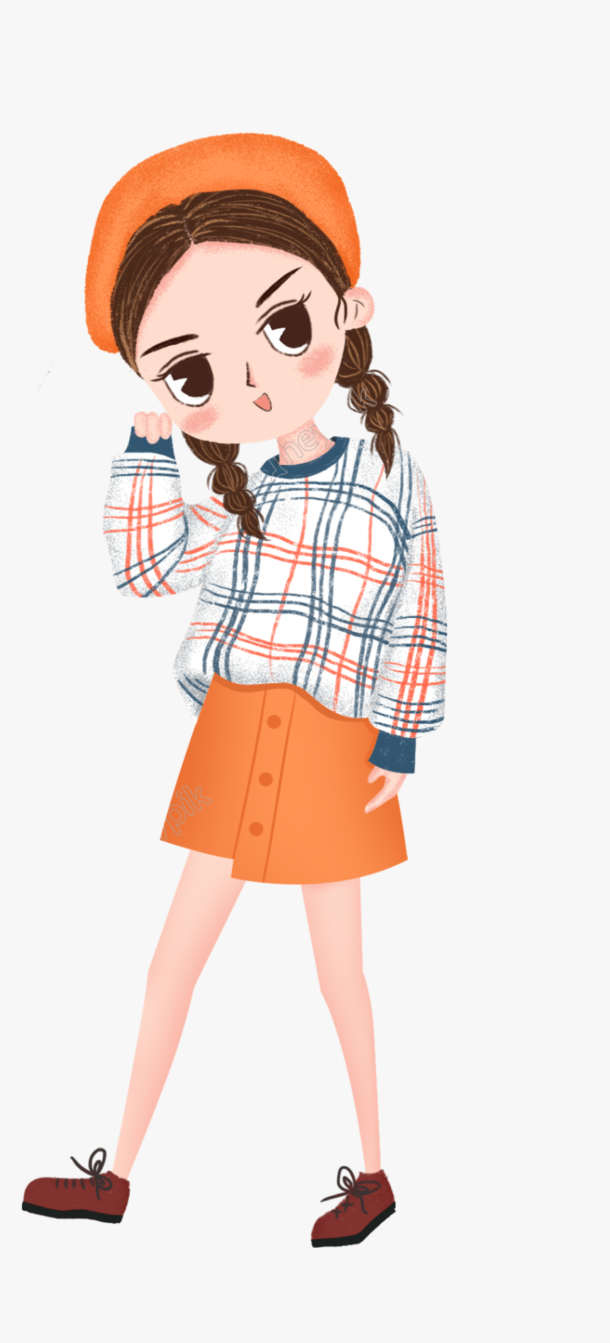 Cute Little Girl Smiling Young Lady Hand Painted Illustration - Cartoon Girl Walking Png, Transparent Png, Free Download