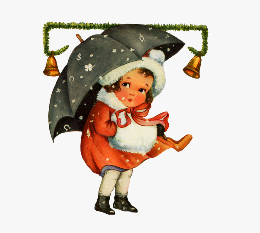 Vintage Christmas Clip Art Girl Snow - Vintage Christmas Clipart, HD Png Download, Free Download