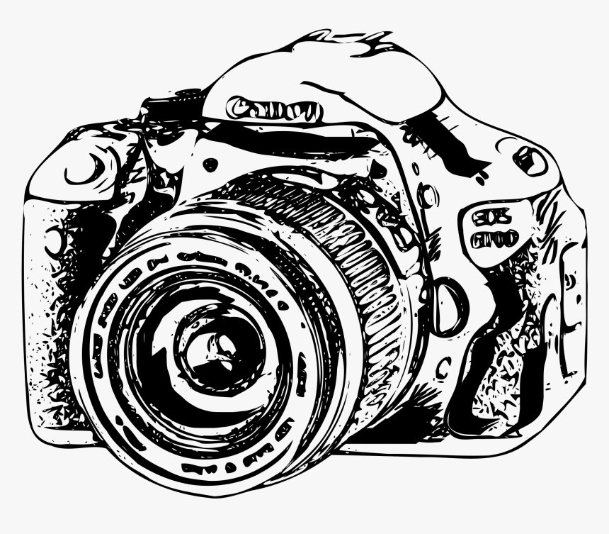Canon Camera Drawing - Black And White Camera Clipart Png, Transparent Png, Free Download