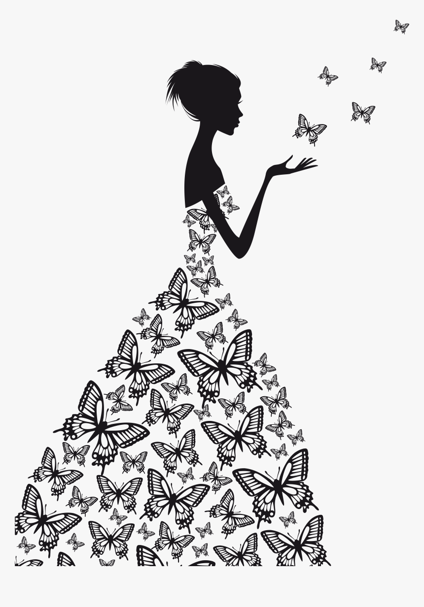 Stock Photography Illustration Transprent Png Free - Woman Butterfly Black And White, Transparent Png, Free Download