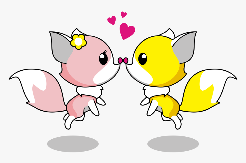 Cartoon Foxes Romantic Couple Clip Arts - Animated Good Morning Kiss, HD Png Download, Free Download