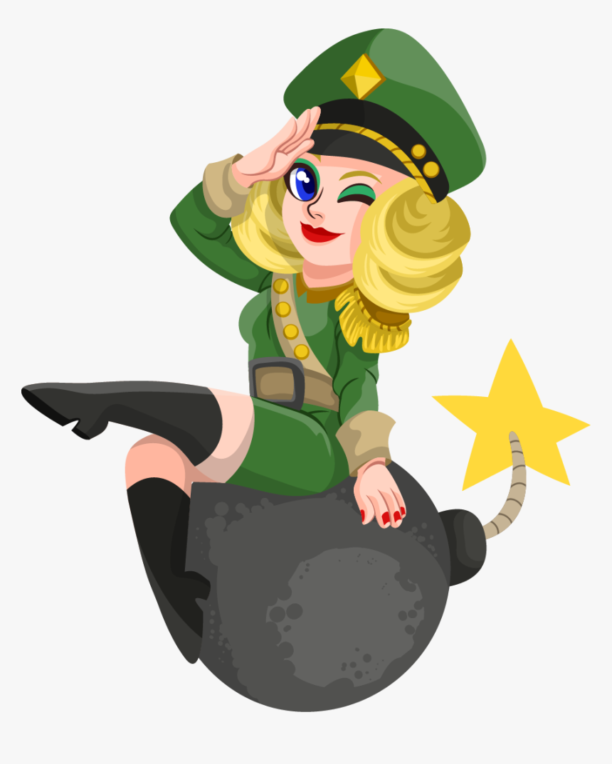 Soldiers Woman Soldier Pencil - Female Soldier Salute Cartoon, HD Png Download, Free Download