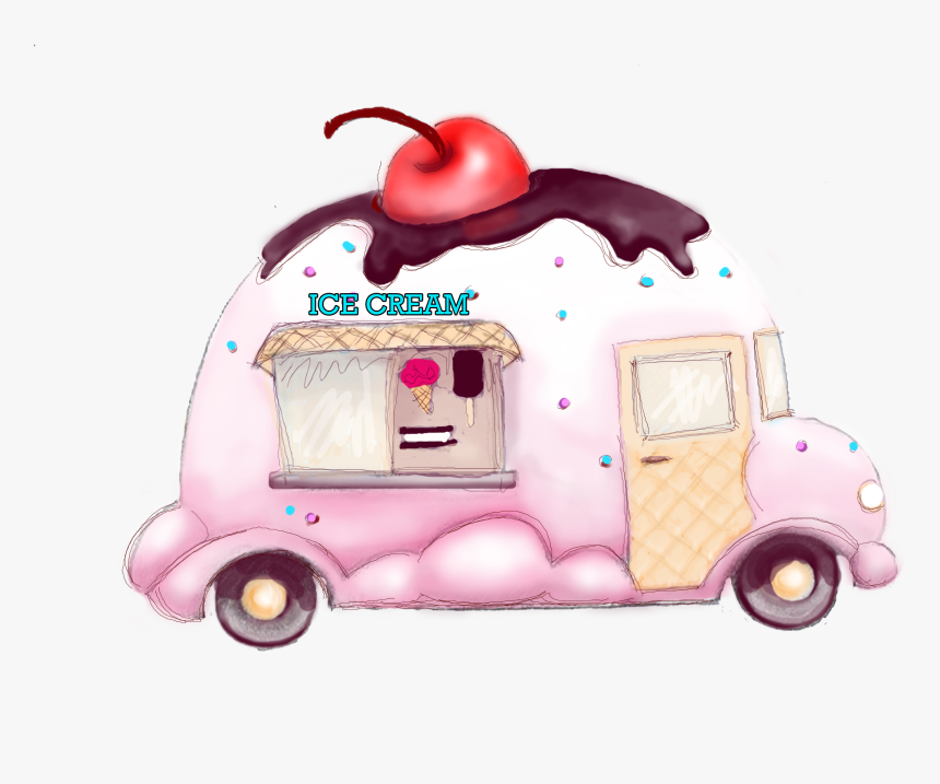 Cart Drawing Icecream - Cute Ice Cream Truck Clipart, HD Png Download, Free Download