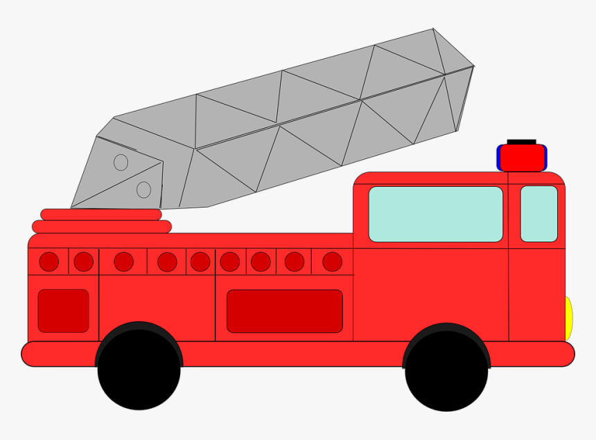 Outline, Man, Fireman, Fire, Engine, Car, Cartoon - Red Fire Truck Clip Art, HD Png Download, Free Download