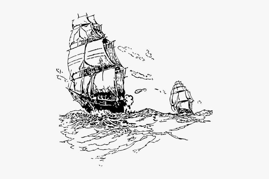 Two Old Sailboats At Sea Vector Illustration - Sailor Boat Vector Black White, HD Png Download, Free Download
