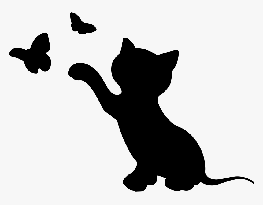 Kitten Playing With Butterflies Silhouette Clip Arts - Kitten Silhouette Clipart, HD Png Download, Free Download