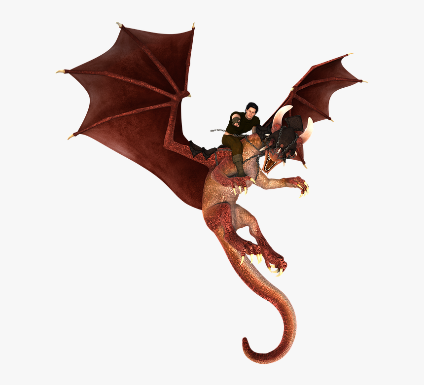 Man, Dragon, Red, Fly, Digital Art, Mythical Creatures - Man On Dragon, HD Png Download, Free Download