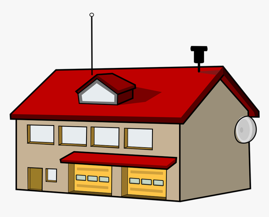 Fire Station, Antenna, Garage, House, Building, Big - Fire Station Clip Art, HD Png Download, Free Download