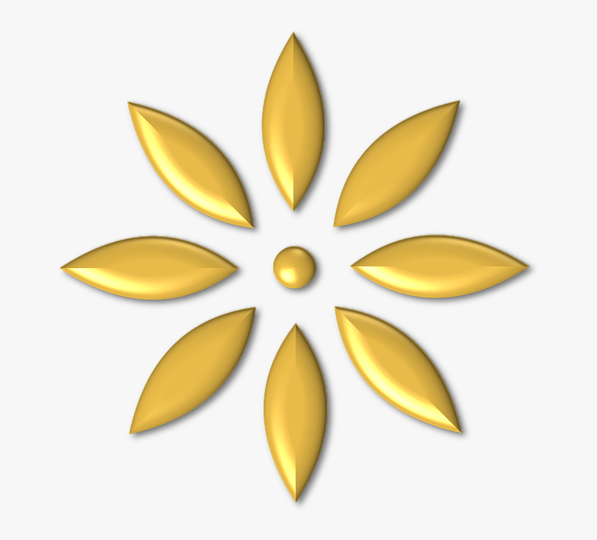 Gold, Metal, Shiny, Flower, Ornament, Glossy, Yellow - Gold Petal Flower Png, Transparent Png, Free Download