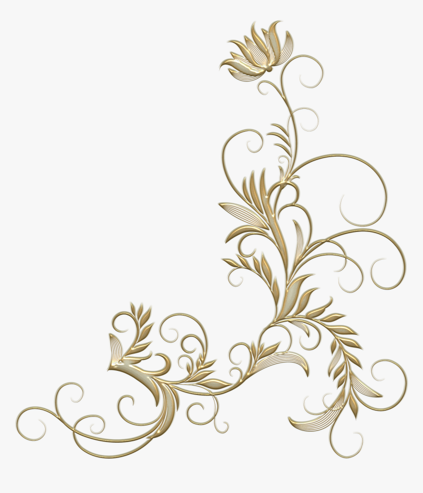 Golden Floral Border Png Pic - Gold Flower Border Design, Transparent Png, Free Download