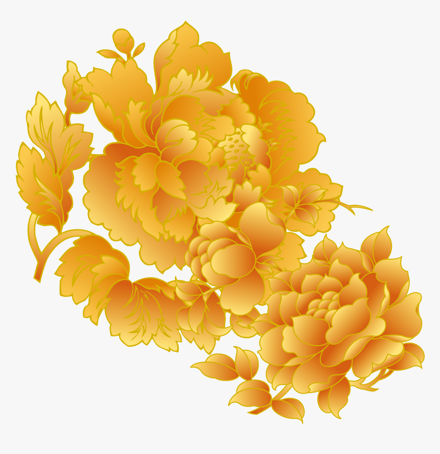 China Moutan Peony Motif - Chinese Patterns Flowers Gold, HD Png Download, Free Download