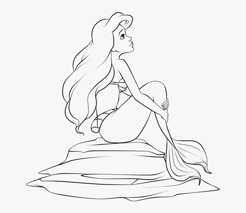 Sad Ariel Coloring Pages - Princess New Sketch Disney Girl, HD Png Download, Free Download